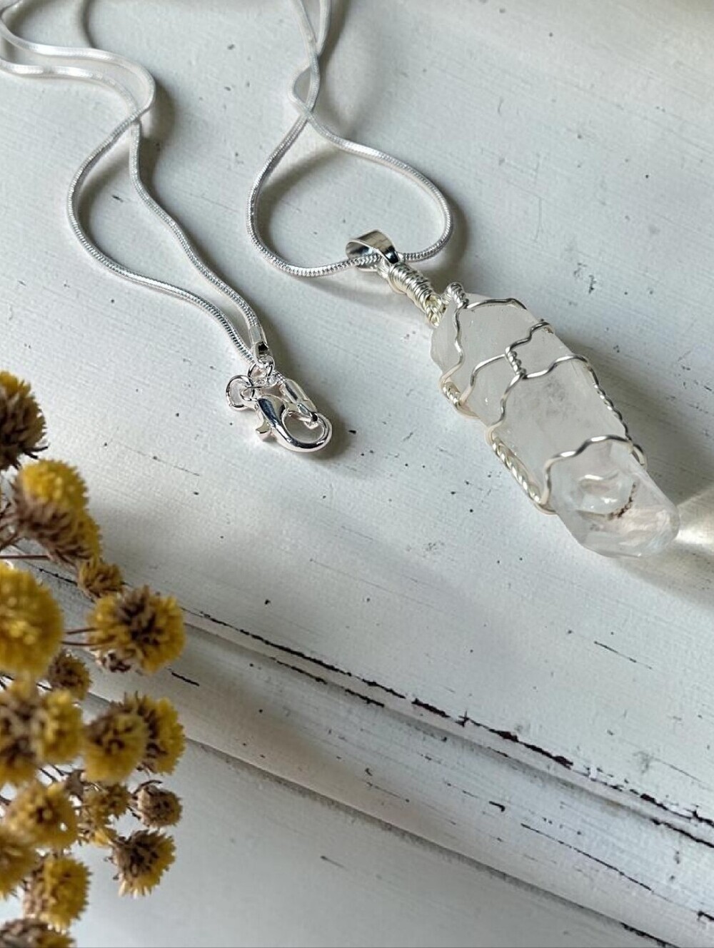 Sterling Silver Clear Crystal Point Pendant Necklace